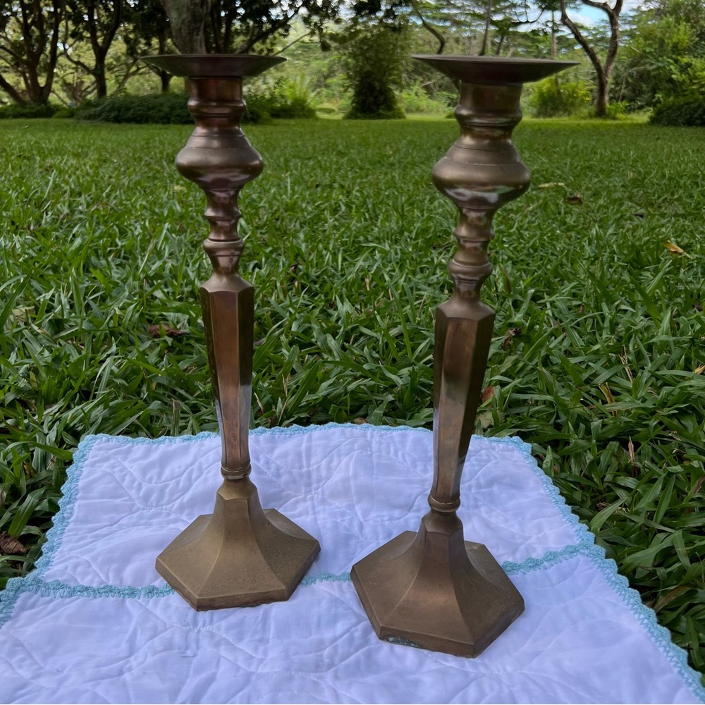 Pottery Barn Set Of 2 Brass Candle Holder Heavy 16 Inches High